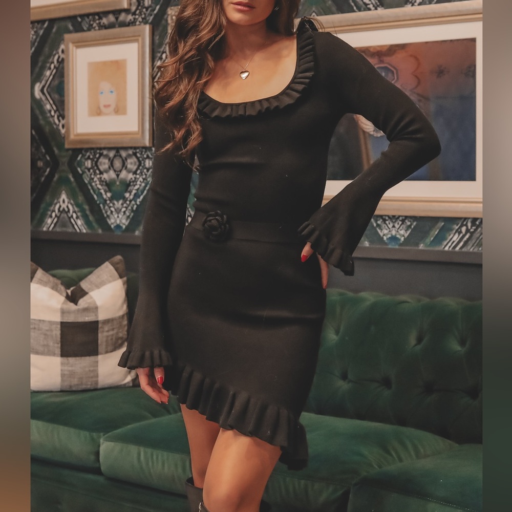 Amazing Lace FOR LOVE & LEMONS Stevie Black Sweater Long Sleeve Mini Dress